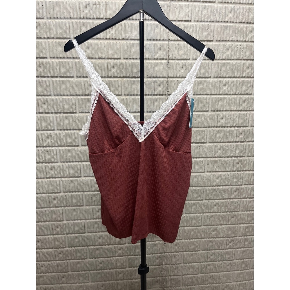 Cupshe Rust Ribbed Lace Trim V-Neck Camisole Tank Top XL NWT